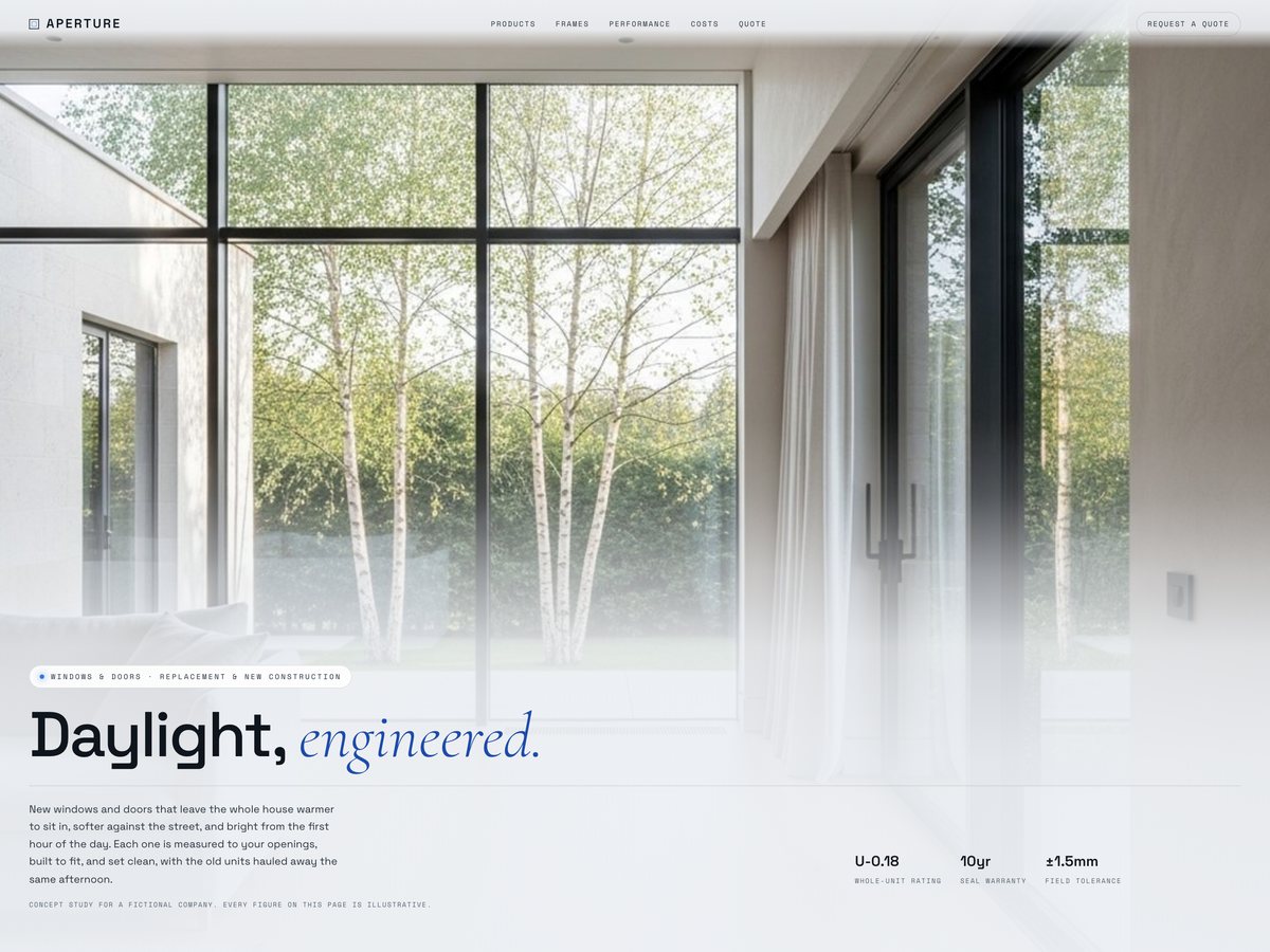 Aperture windows and doors concept homepage