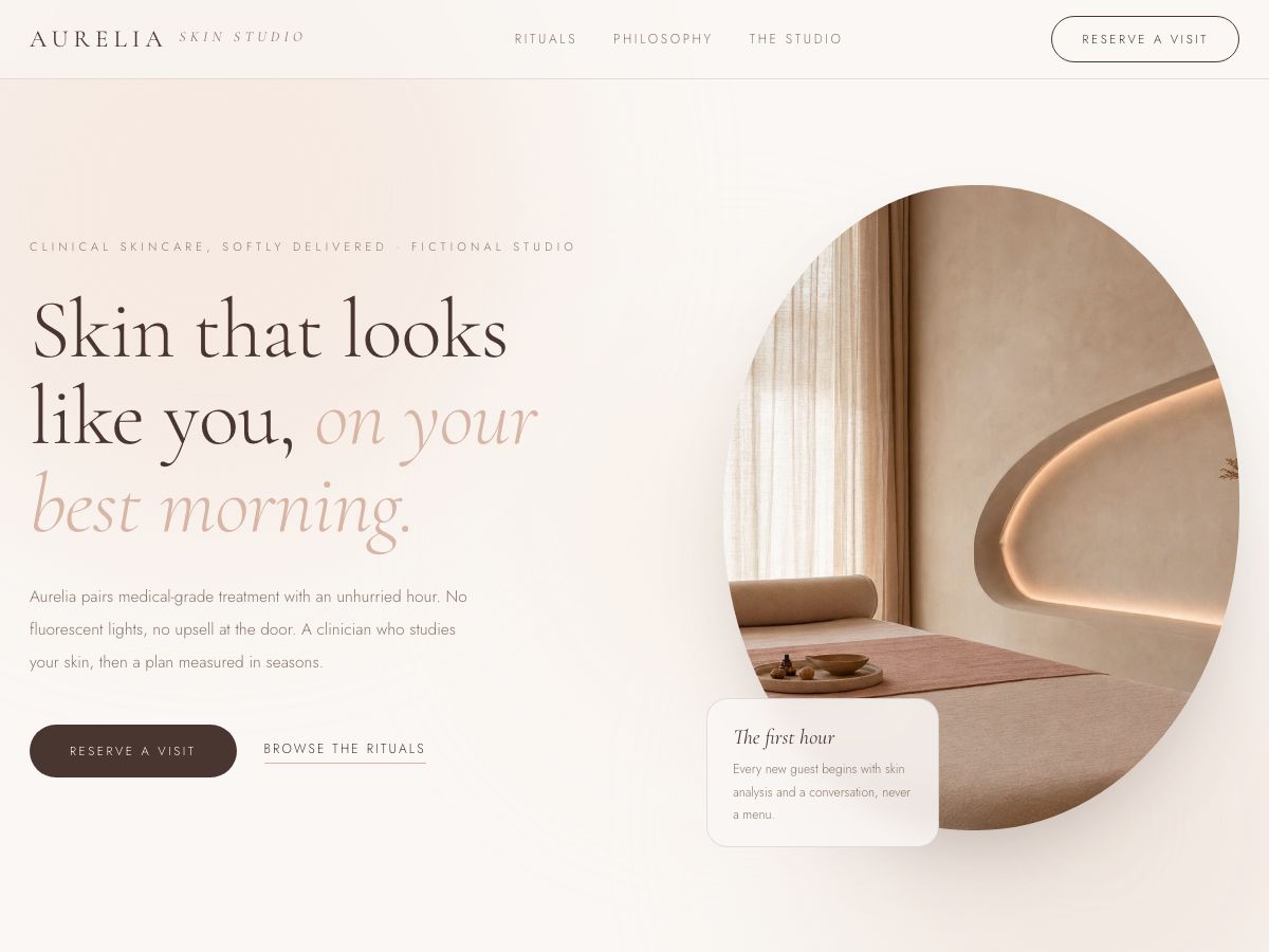 Aurelia Skin Studio concept homepage