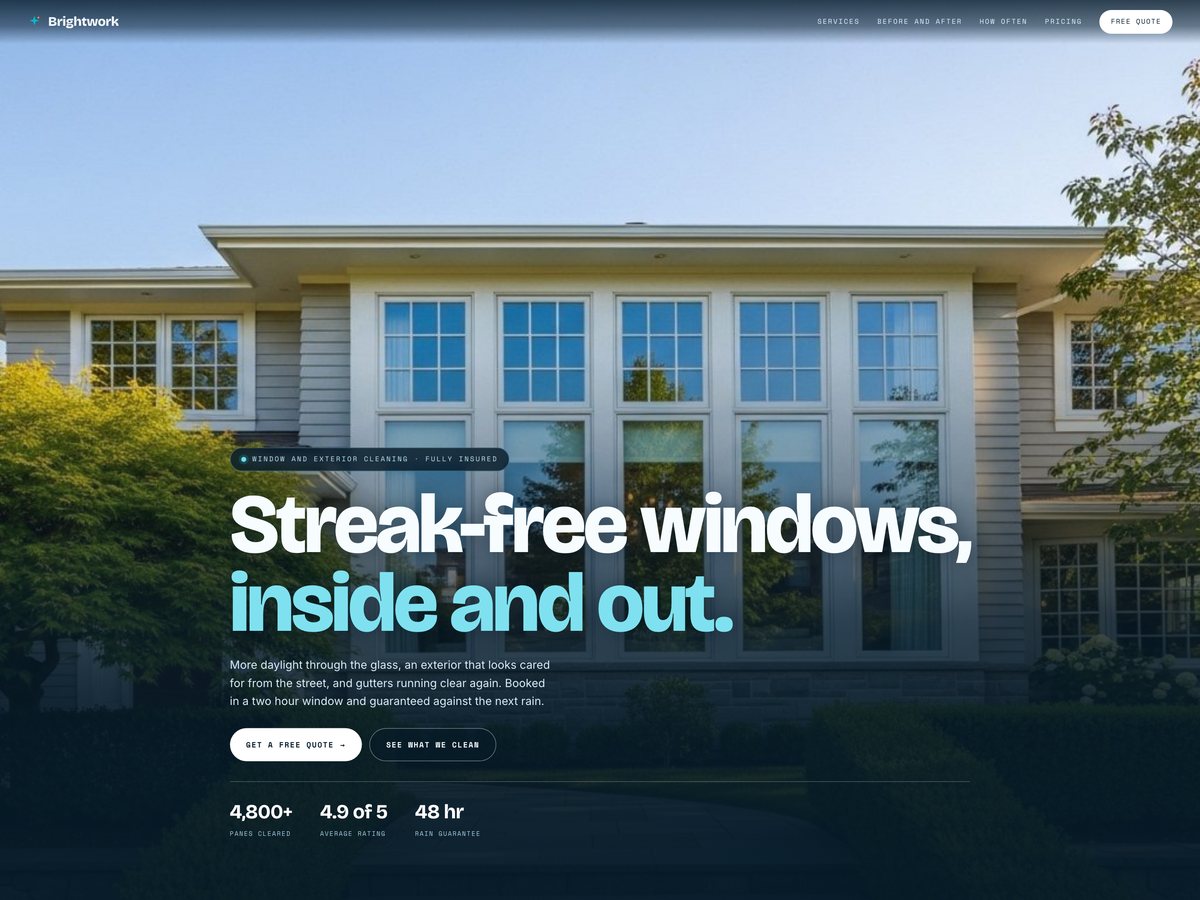 Brightwork window cleaning concept homepage