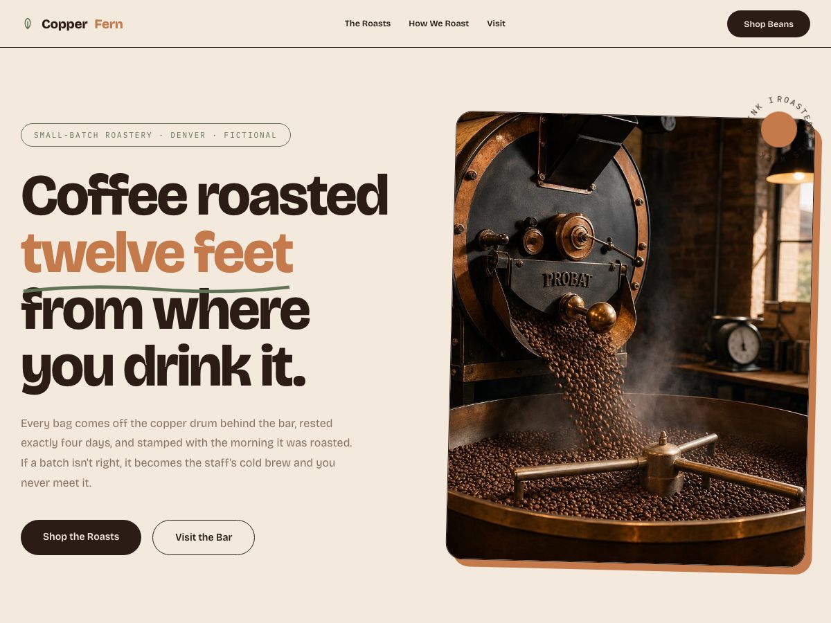 Copper Fern concept homepage