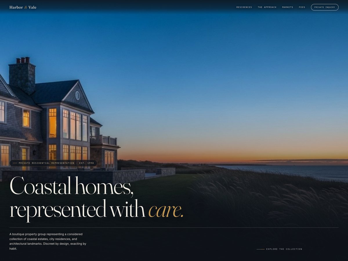 Harbor and Vale real estate concept homepage