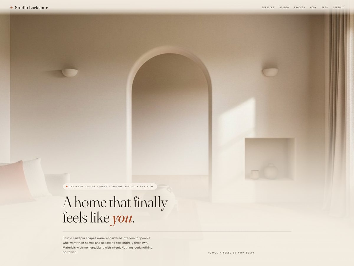Studio Larkspur interior design concept homepage