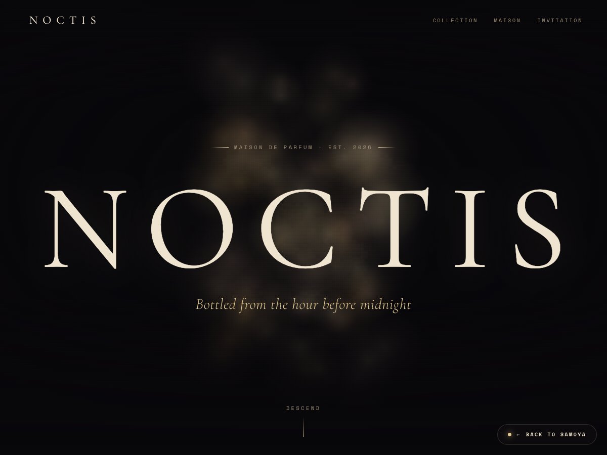 Noctis fragrance concept homepage