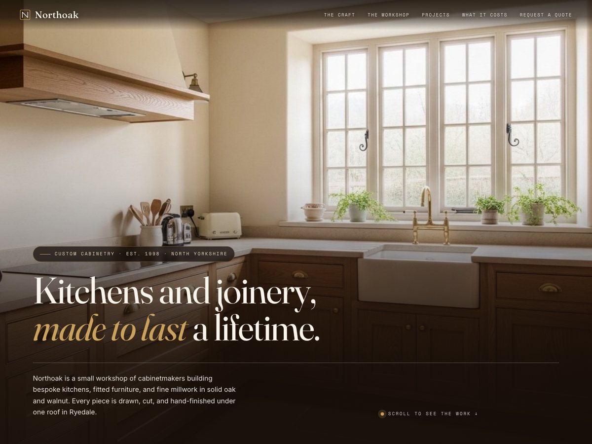Northoak Cabinetry concept homepage