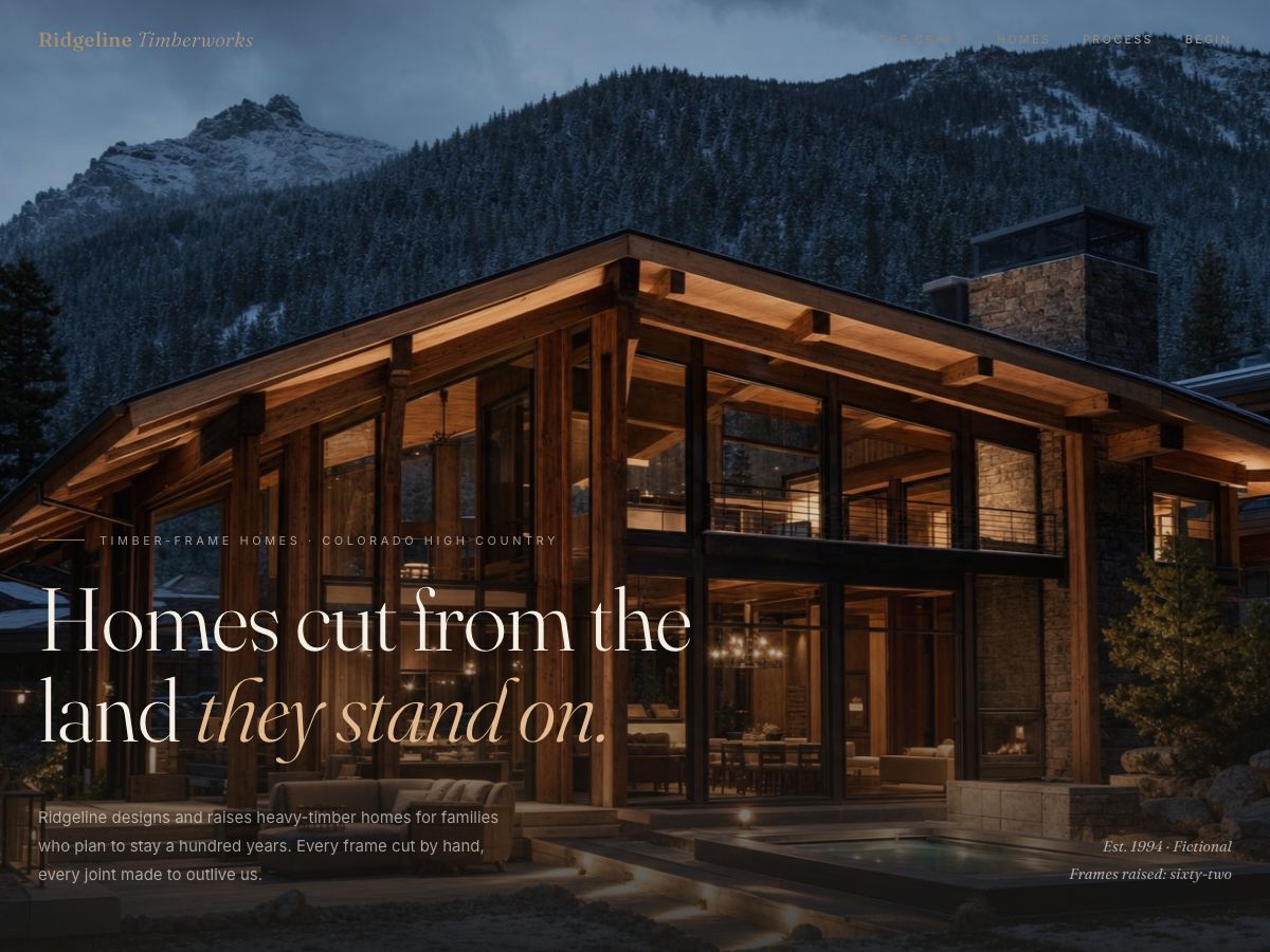 Ridgeline Timberworks concept homepage